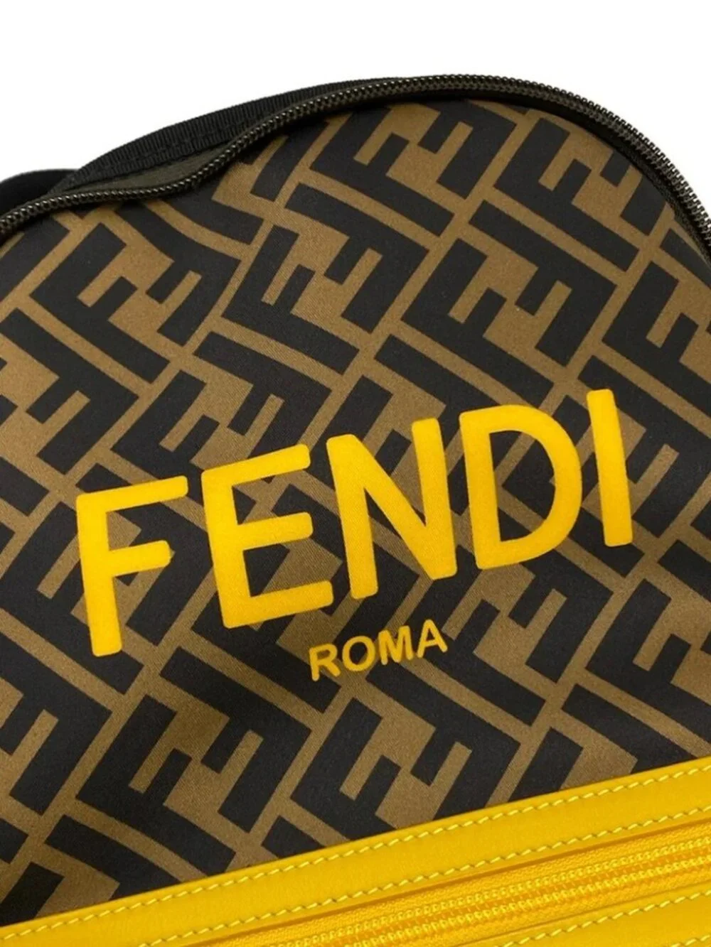 FENDI Zucca 8BZ040 Brown Black Yellow Nylon Leather Backpack